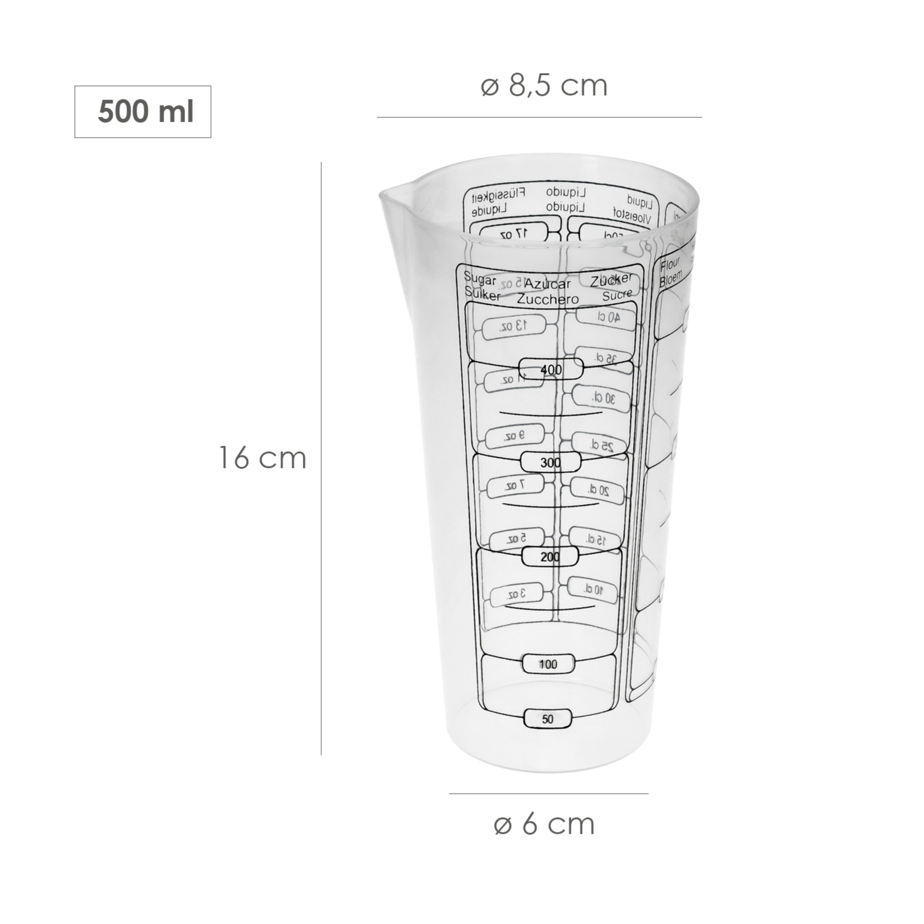 Imagen de Vaso Medidor Plastico Oryx 500 ml. 8,5x6x16 cm.