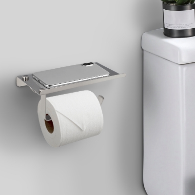 Imagen de Portarrollos Baño Con Estante Para Moviles Autoadhesivo, Color Inox Con Efecto Espejo, Autoadhesivo Resistente o Con Tornillos