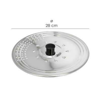 Imagen de Tapadera Multiusos Acero Inoxidable Ø 28 cm. Uso Tapa Anti Salpicaduras y Escurridor. Tapadera Adpatable Diferentes Medidas