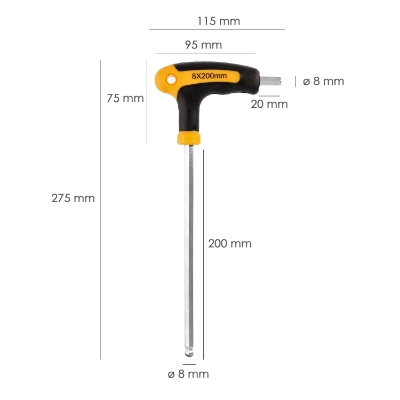 Imagen de Llave Allen Con Bola Mango Bimaterial "Soft Touch" Forma T 8,0 mm. Acero Cromo Vanadio, Destornillador allen, llave hexagonal