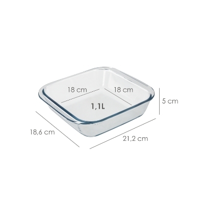 Imagen de Fuente Horno Cristal Borosilicato Cuadrada 1,1litros. 18x18 cm. Ideal Meclas, Ensaladas, Postres, Cocina, Resposteria. Libre BPA