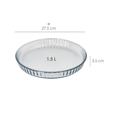 Imagen de Molde Rizado Horno Cristal Borosilicato Ø 28 cm. Ideal Postres, Cocina, Resposteria, Tartas, Quiche, Libre BPA