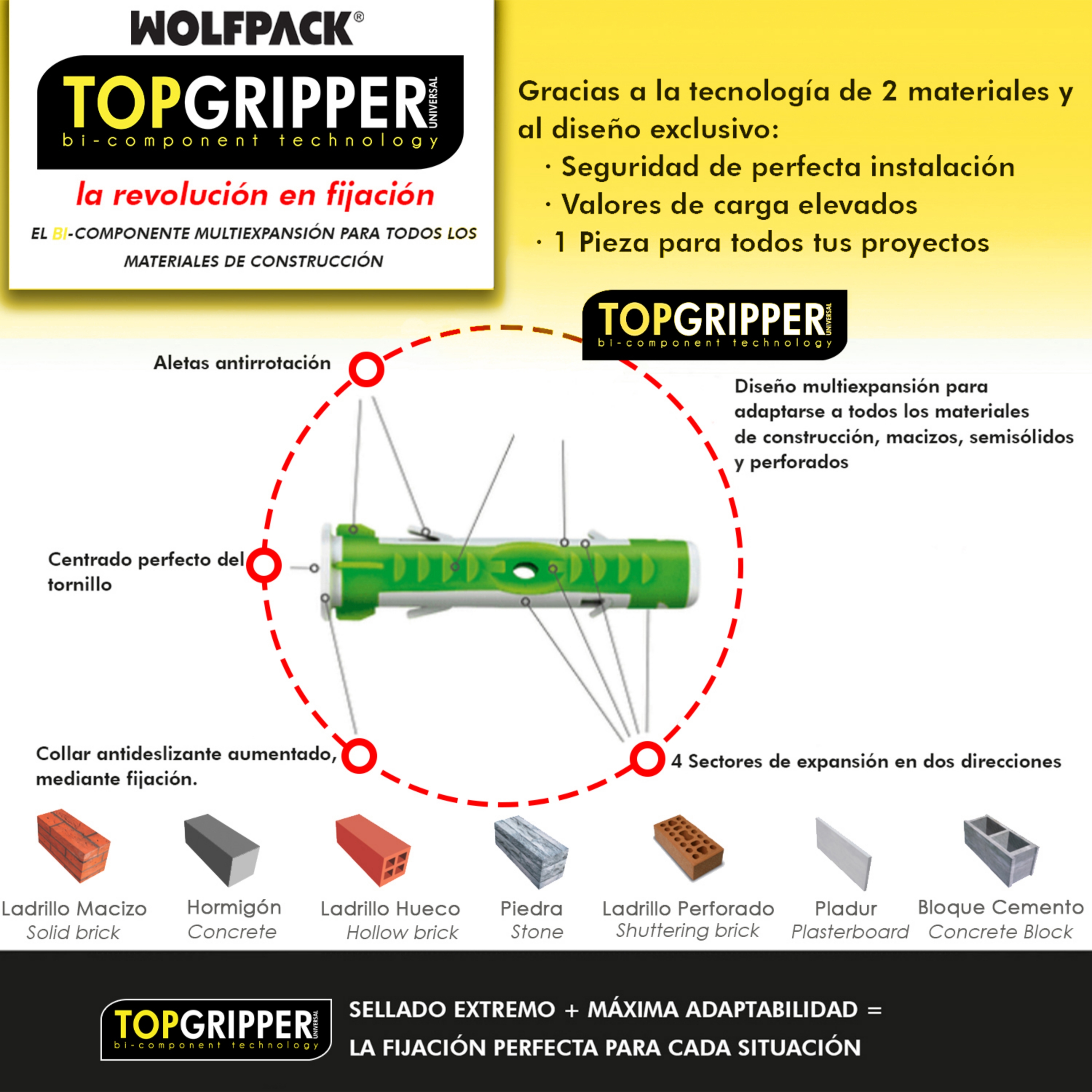 Imagen de Taco Topgripper Bimaterial Ø 5 mm. (Caja 200 unidades) Taco Anclaje Universal, Taco Hormigon, Taco Pladur, Taco Ladrillo