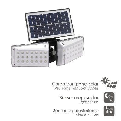 Imagen de Aplique Solar Led Doble Con Sensor de Movimiento / Crepuscular 450 Lumenes. Protección IP65