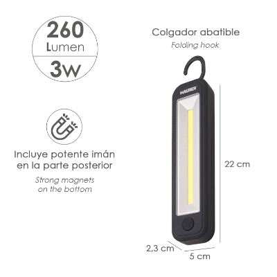 Imagen de Linterna LED Profesional A Pilas (4 AA) 260 Lumenes 3 Watt. Con Iman y Colgador