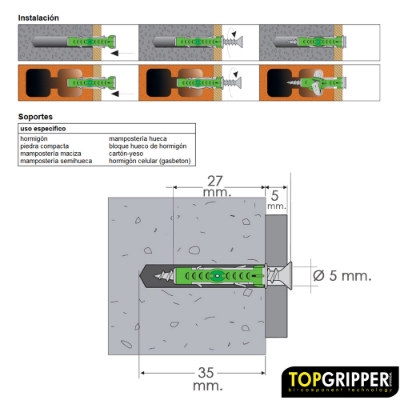 Imagen de Blister Tacos Topgripper Bimaterial Con Tornillos Ø 5 mm. 50 Piezas Taco Anclaje Universal, Taco Hormigon, Taco Pladur,