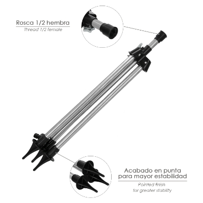 Imagen de Tripode Para Aspersores Altura Regulable 55/90 cm. Tomas agua 1/2". Acero Cromado. Tripode Aspersores Jardineria