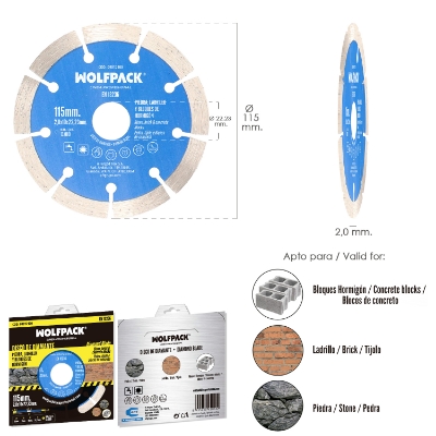 Imagen de Disco Diamante Ø 115 mm. Piedra, Ladrillo, Refractarios, Bloques de Hormigon. Segmento Diamantado 10 mm.