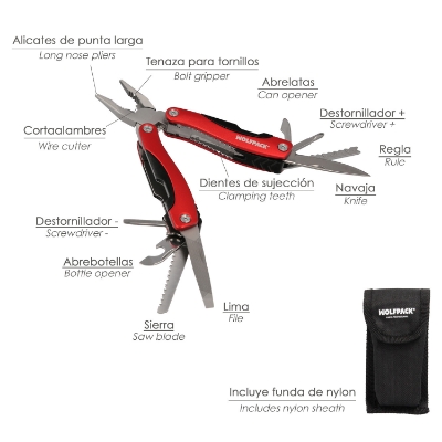 Imagen de Alicates Multiusos Plegables Con Funda 12 Funciones, Multiherramienta con Alicates, Navaja, Sierra, Destornillador, Lima, Regla