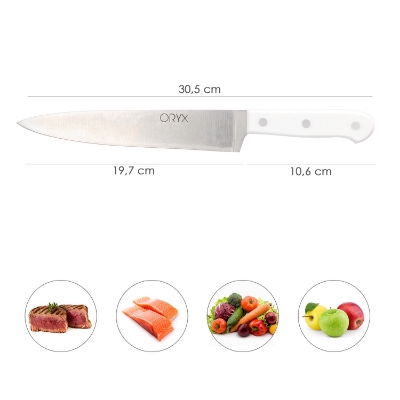 Imagen de Cuchillo Husky Cocina 20 cm. Hoja Acero Inoxidable, Cuchillo Carne, Cuchillo Pescado, Cuchillo Chef, Mango Ergonomico Blanco