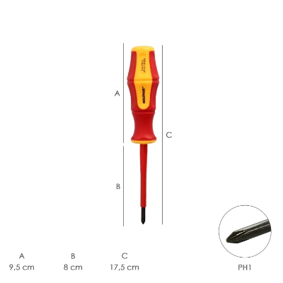 Imagen de Destornillador Phillips Aislado Certificado VDE 1.000 V. Medida PH 1 - 4,5 x 80 mm. Destornillador Seguridad Electricista