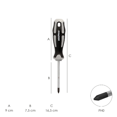 Imagen de Destornillador Phillips Acero S2 Mango TPR Bimaterial. Medida PH 0 - Ø 3,0 x 75 mm. DIN5262.