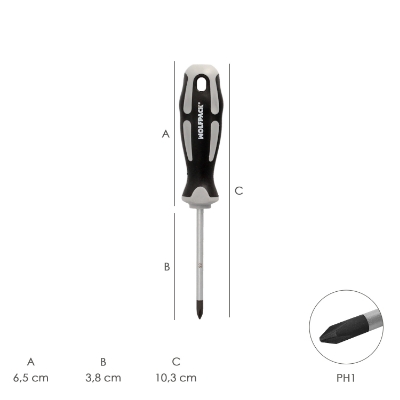 Imagen de Destornillador Phillips Acero S2 Mango TPR Bimaterial. Medida PH 1 x Ø 5,0 x 38 mm. DIN5262.