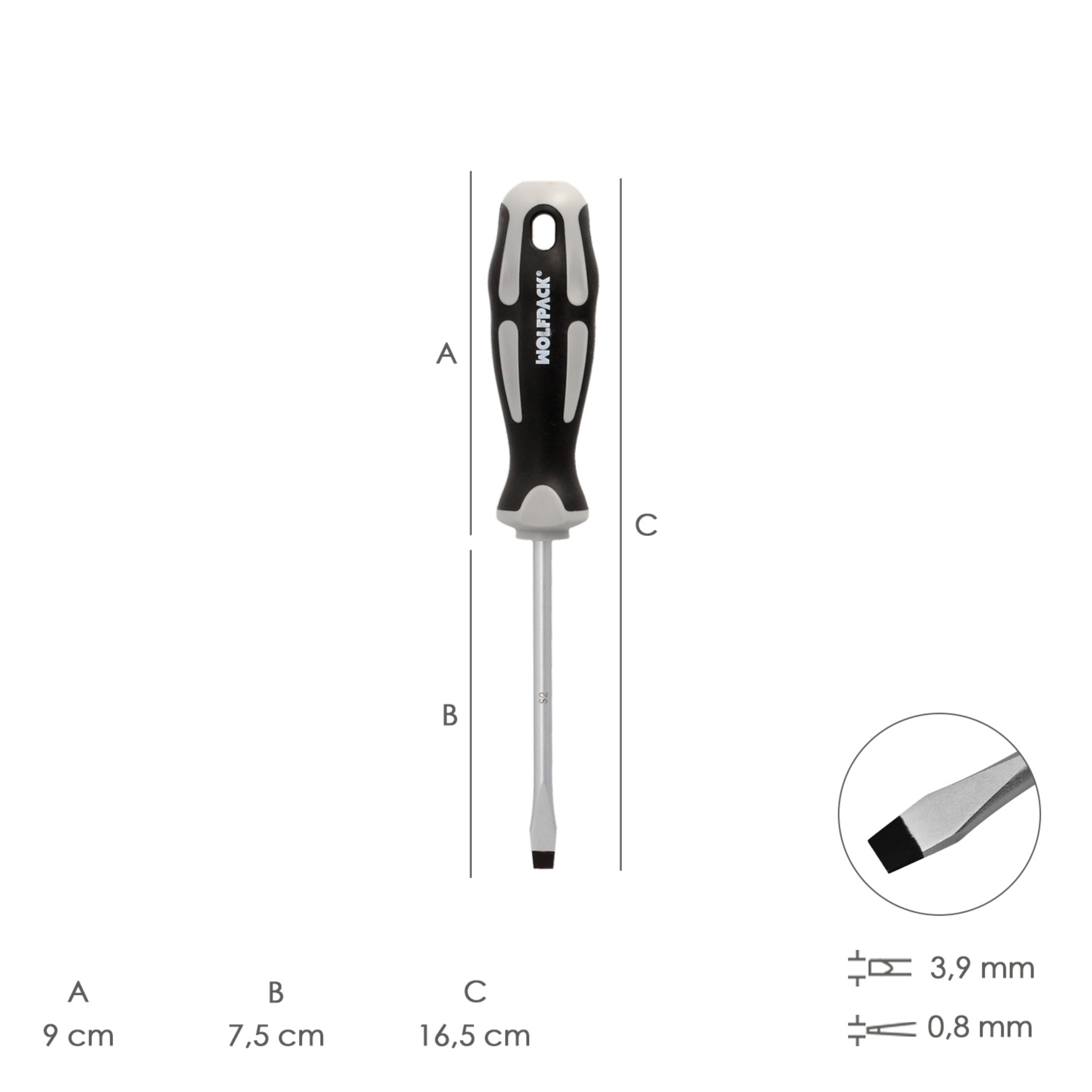 Imagen de Destornillador Plano Estampado Acero S2 Mango TPR Bimaterial. Medida 0,8 x Ø 4,0 x 75 mm. DIN5265