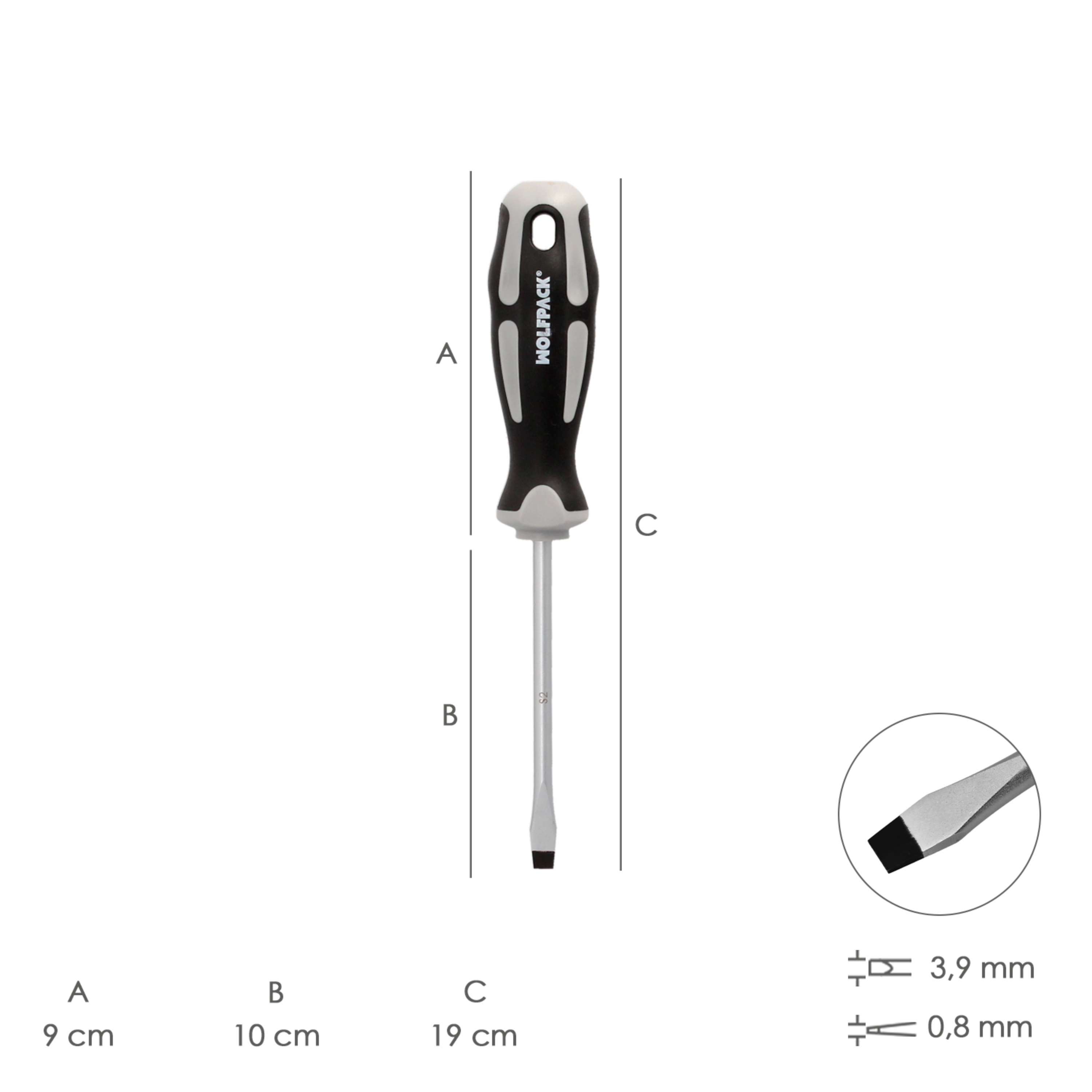 Imagen de Destornillador Plano Estampado Acero S2 Mango TPR Bimaterial. Medida 0,8 x Ø 4,0 x 100 mm. DIN5265