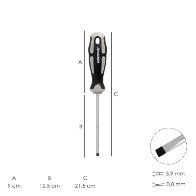 Imagen de Destornillador Plano Vaciado Acero S2 Mango TPR Bimaterial. Medida 0,8 x Ø 4,0 x 125 mm.  DIN5265