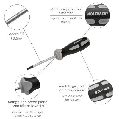 Imagen de Destornillador Torx Acero S2 Mango TPR Bimaterial. Medida T06 x Ø 3,0 x 75 mm.