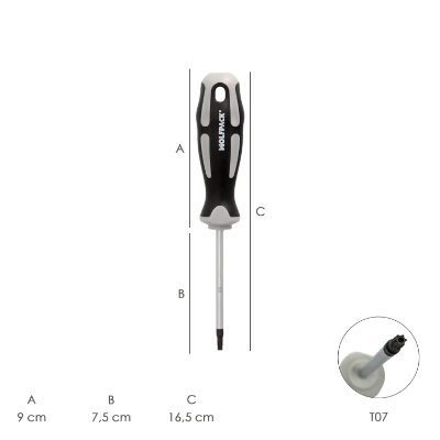 Imagen de Destornillador Torx Inviolable Acero S2 Mango TPR Bimaterial. Medida T07 x Ø 3,0 x 75 mm.