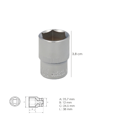 Imagen de Llave Vaso 1/2" Hexagonal 20 mm. Perfil de 6 caras. Acero Cromo Vanadio, Aristas Redondas