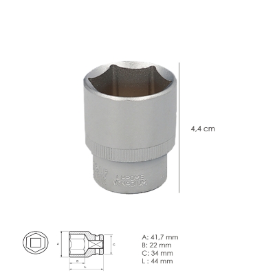 Imagen de Llave Vaso 1/2" Hexagonal 32 mm. Perfil de 6 caras. Acero Cromo Vanadio, Aristas Redondas