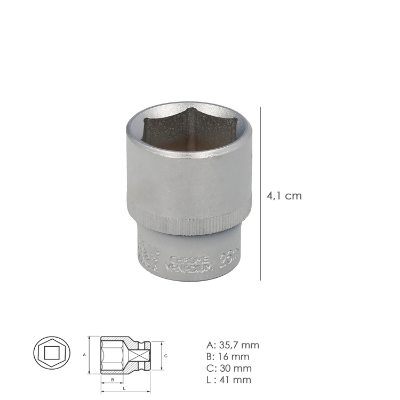 Imagen de Llave Vaso 1/2" Hexagonal 26 mm. Perfil de 6 caras. Acero Cromo Vanadio, Aristas Redondas