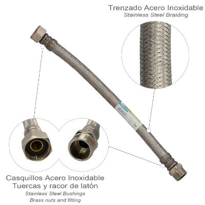 Imagen de Latiguillo Flexible Reforzado Acero Inoxidable Termo Macho 1/2" - Hembra 1/2" Longitud 300 mm