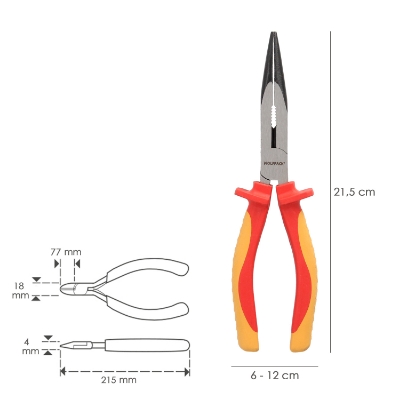 Imagen de Alicates Boca Recta 200 mm. Mangos Aislados Acero Cromo Vanadio Pelacables, Corta Cables, Pelador Cables