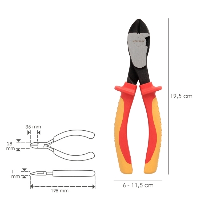 Imagen de Alicates Corte Diagonal 180 mm. Mangos Aislados Acero Cromo Vanadio Pelacables, Corta Cables, Pelador Cables