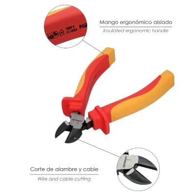 Imagen de Alicates Corte Diagonal 150 mm. Mangos Aislados Acero Cromo Vanadio Pelacables, Corta Cables, Pelador Cables