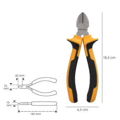 Imagen de Alicates Corte Diagonal 175 mm. Acero DIN 5749 Pelacables, Corta Cables, Pelador Cables