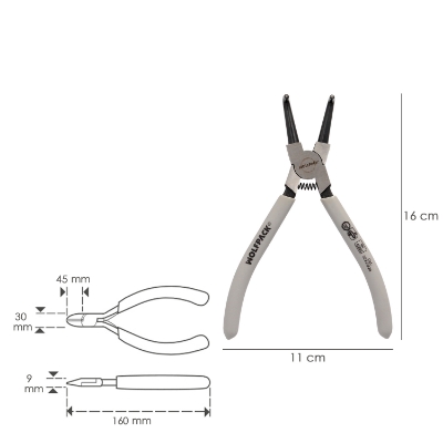 Imagen de Alicates Arandelas Interiores Curvo 175 mm. Acero Din 5256. Anillos De Presion, Anillos De Retención, Arandelas Circlips