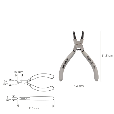 Imagen de Alicates Arandelas Interiores Curvo 125 mm. Acero Din 5254. Anillos De Presion, Anillos De Retención, Arandelas Circlips