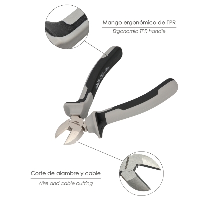 Imagen de Alicates Corte diagonal 150 mm. Acero Cromo Vanadio DIN-ISO 5749  Pelacables, Corta Cables, Pelador Cables