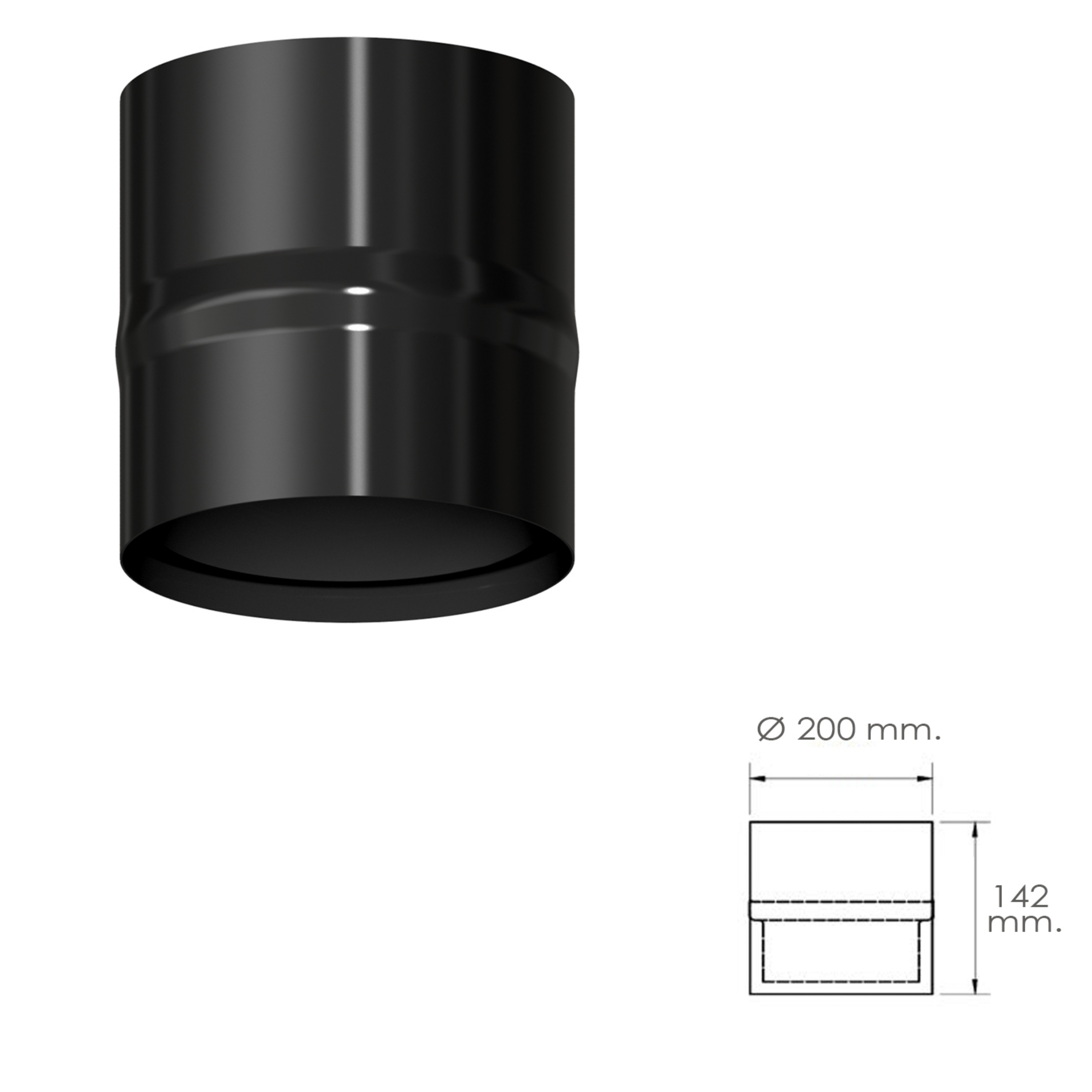 Imagen de Modulo Anticondensados Estufa Vitrificado Negro Ø 200 mm. Condensador Chimenea, Anticondensados Chimenea, Anticondensacion Tubos