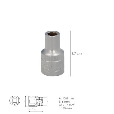 Imagen de Llave Vaso 1/2" Hexagonal 8 mm. Perfil de 6 caras. Acero Cromo Vanadio, Aristas Redondas