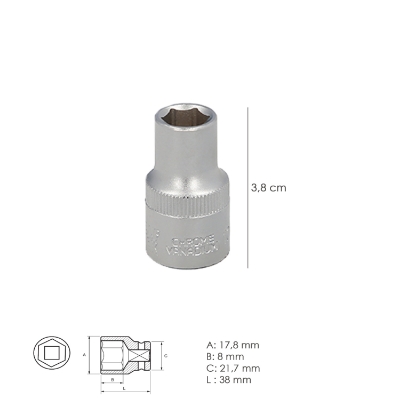 Imagen de Llave Vaso 1/2" Hexagonal 12 mm. Perfil de 6 caras. Acero Cromo Vanadio, Aristas Redondas