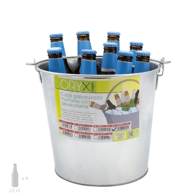 Imagen de Cubo Zinc Metal Galvanizado Multiusos  8 Litros 25 x 19 x 22 (alt.) cm. con Abre Botellas