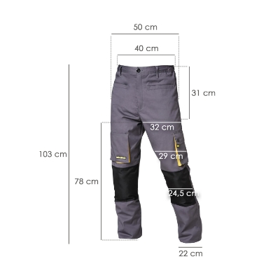 Imagen de Pantalones Largos DeTrabajo, Multibolsillos, Resistentes, Rodilla Reforzada, Gris/Amarillo Talla 38/40 S (Slim Fit)