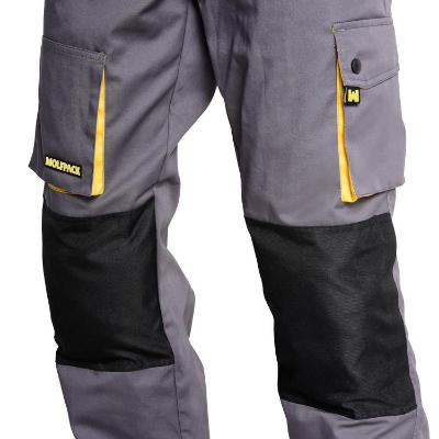 Imagen de Pantalones Largos DeTrabajo, Multibolsillos, Resistentes, Rodilla Reforzada, Gris/Amarillo Talla 38/40 S (Slim Fit)