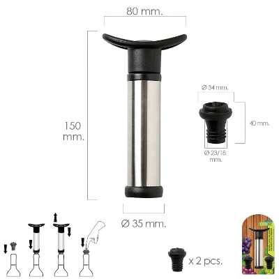 Imagen de Bomba Vacio Vino Acero Inoxidable Con 2 Tapones