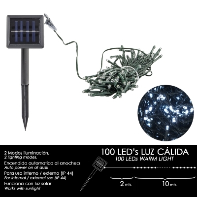 Imagen de Luces Navidad Solar 100 Leds Luz Blanca Interior / Exterior (IP44)