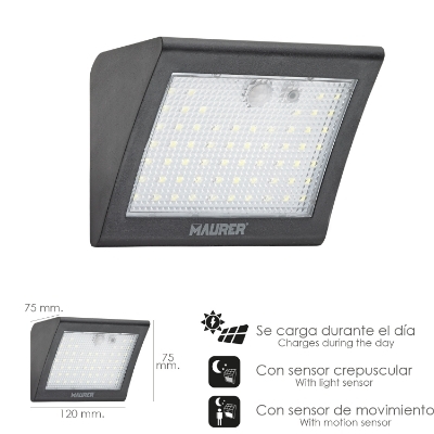 Imagen de Aplique Solar Led 250 Lumenes Con Sensor De Movimiento y Crepuscular IP65