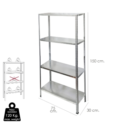 Imagen de Estanteria Acero Galvanizado con 4 Baldas 150x75x30 cm. Baldas ajustables. Peso maximo 120 Kg.