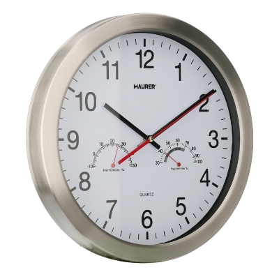 Imagen de Reloj De Pared Ø 30 cm. Con Higrometro y Termometro. Frontal En Acero