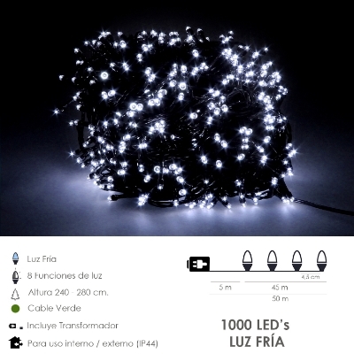 Imagen de Guirnalda Luces Navidad 1000 Leds Color Blanco Frio. Luz Navidad Interiores y Exteriores Ip44