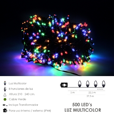 Imagen de Guirnalda Luces Navidad 500 Leds Multicolor. Luz navidad interiores y exteriores IP44