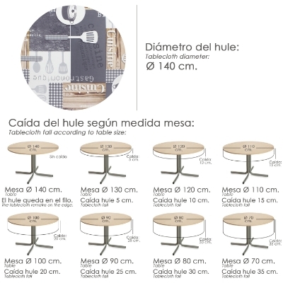 Imagen de Mantel Hule Redondo Cuisin Impermeable Antimanchas PVC Ø 140 cm. Uso Interior y Exterior