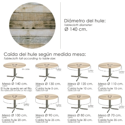 Imagen de Mantel Hule Redondo Tablones Madera Impermeable Antimanchas PVC Ø 140 cm. Uso Interior y Exterior