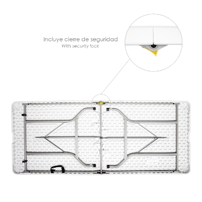 Imagen de Mesa Plegable Rectangular HDPE Multifuncional, Portatil, Resistente,Multiusos 180x74x74 cm. Color Blanco