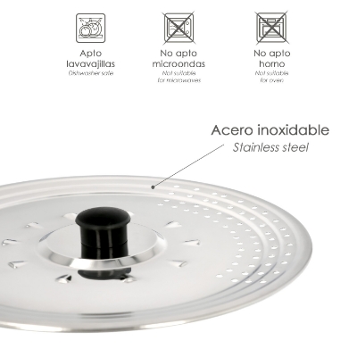 Imagen de Tapadera Multiusos Acero Inoxidable Ø 25 cm. Uso Tapa Anti Salpicaduras y Escurridor. Tapadera Adpatable Diferentes Medidas